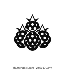 Ícone de framboesa minimalista - Ilustração de fruta preto e branco com detalhe Drupelet e acento de folha