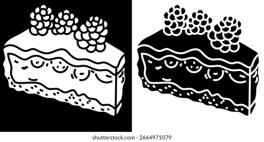 Minimalist Raspberry Layer Cake Icon – Black and White Vector Illustration