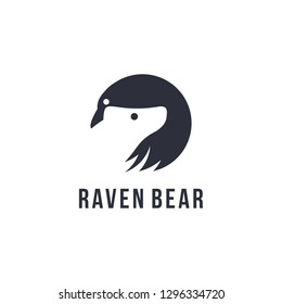 Minimalist Raven and bear logo icon vector template, with negative space design style on white background
