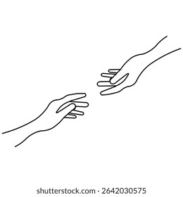 Minimalist Reaching Hands Line Art, Connection Graphic