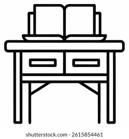 Minimalist Reading Table Outline Icon – Black Line Art on White Background