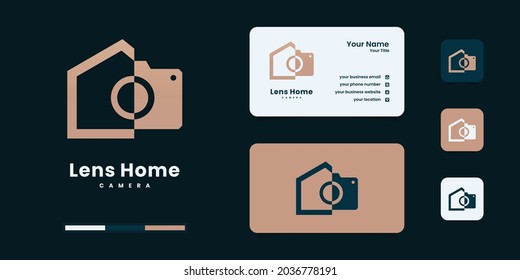 Minimalist real estate and lens photography concept circle logo design template