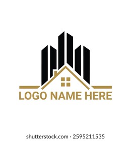 a minimalist real estate logo displaying black and golden
