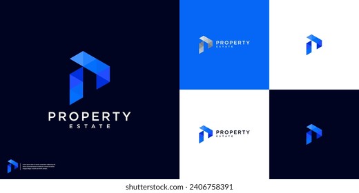 Plantilla de diseño de logotipo de propiedad inmobiliaria minimalista. Edificio combinado y logotipo de la letra P