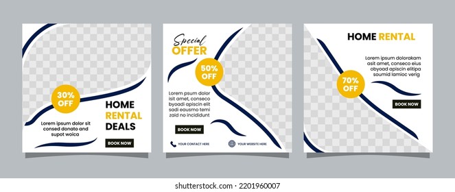 Minimalist real estate social media post layouts template. Modern digital marketing square social media promo poster sale and discount social media advertising design