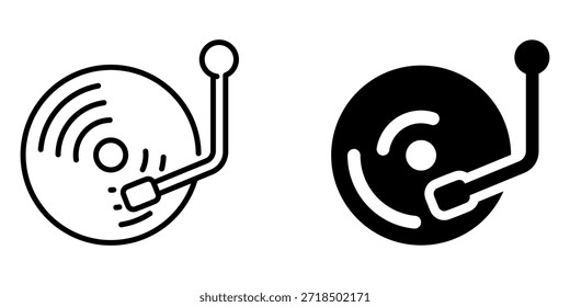 Iconos minimalistas de reproductor de discos: diseños lineales y sólidos