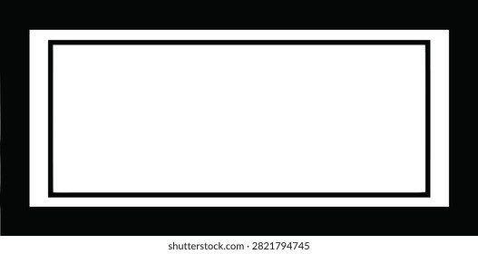 A minimalist rectangular frame design featuring a thick black border surrounding a white center, suitable for graphic design projects, borders, or labels.