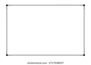 Minimalistischer rechteckiger Rahmen mit gepunkteten Ecken und vertikalen Liniensegmenten auf weißem Hintergrund