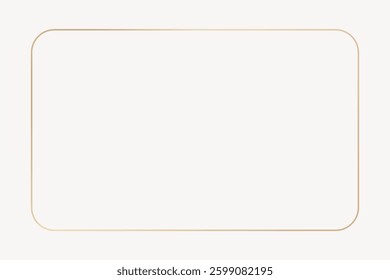 Minimalist rectangular frame with rounded corners and a thin gold outline on a light background. Elegant frame design, perfect for modern decor and design projects. Background vector.