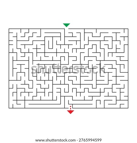 Minimalist Rectangular Maze Puzzle Vector. Printable complex labyrinth for educational worksheets, kids logic games, brain teasers, and conceptual designs representing navigation, finding solutions, or business challenges