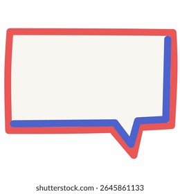 Minimalist rectangular speech bubble with red and blue outline. Perfect for digital messages, comment sections, social media designs, quote frames, and simple cartoon-style layouts.