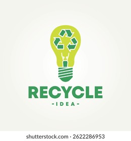minimalist recycle with lamp symbolizes the idea icon logo vector illustration design. simple modern energy, eco friendly, environmental logo concept