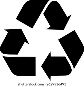 Minimalist recycling symbol icon. Simple black and white depiction of the universal recycling symbol on a transparent background, a continuous recycling cycle, and sustainability PNG