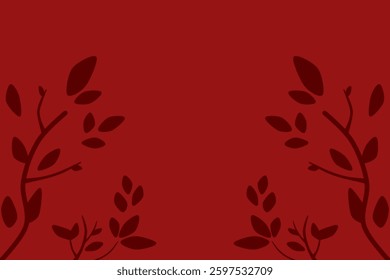 Minimalist Red Background with Dark Silhouette Leaves – Elegant Nature Design