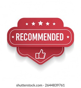 Minimalist red badge with "Recommended" text and subtle stars, perfect for user picks, top product highlights, and featured service tags.