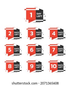 Minimalist red and black color countdown timer vector design template with number day left icon