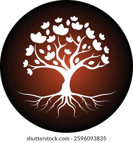 Minimalist red and black combination tree logo, futuristic touch geometric elements, suitable for brands that focus on green technology, or the environment. Available in high quality vector format