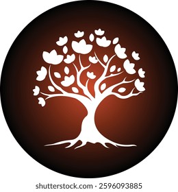 Minimalist red and black combination tree logo, futuristic touch geometric elements, suitable for brands that focus on green technology, or the environment. Available in high quality vector format