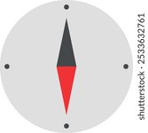 Minimalist red and black compass illustration, symbolizing navigation and direction, ideal for travel and exploration themes.