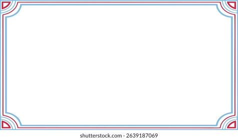 Minimalist red and blue line border frame with decorative corners on white background, ideal for certificates, official documents, stylish labels, creative design elements, and elegant layouts.