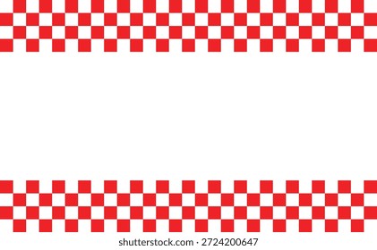 Patrón de borde de marco a cuadros rojo minimalista, cuadrados de bandera de carreras que forman los bordes superior e inferior, diseño geométrico de automovilismo para diseño de carteles, fondo de Anuncio, Plantillas de redes sociales
