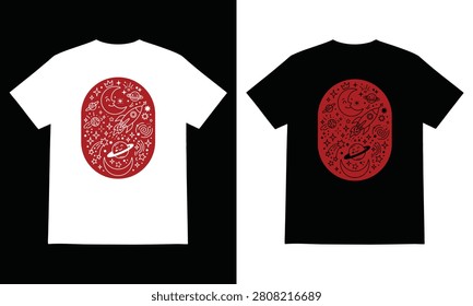 Minimalist red circular abstract pattern design on white and black t shirts with t shirt circular minimalist clothing abstract geometric artistic casualwear trending merchandise.