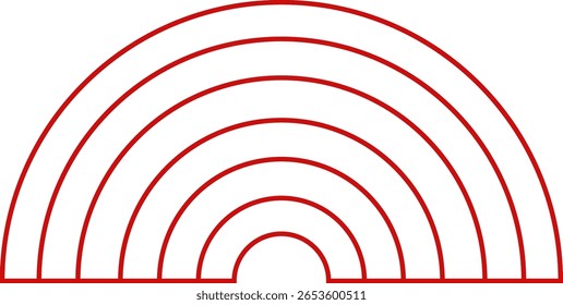  Gráfico Minimalista de Arcos Concêntricos Vermelhos. Elemento de design de linhas curvas simples no plano de fundo branco.