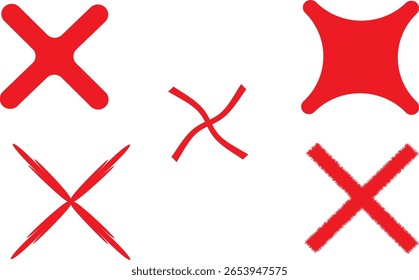 Conjunto de Vector de icono de cruz roja minimalista con línea fina geométrica y estilo relleno para diseño de interfaz