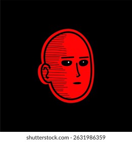 Minimalist Red Face Illustration with Blank Expression
