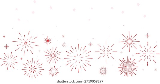 Minimalist red fireworks design forms a festive border element perfect for celebration announcements and greeting cards