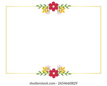 Minimalist Red Flower Border with Leaf Elements for Printable Stationery, Invitations, and Craft Projects