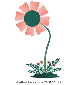 Minimalist Red Flower Vector with Green Leaves – Nature Artwork