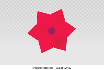 Minimalist red flower vector with six petals and purple center on light checkered background. Perfect for spring designs, floral patterns, and geometric illustrations. Clean flat blossom icon.