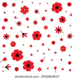 Minimalist Red Flowers Seamless Pattern