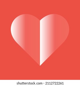 Minimalist red gradient heart shape combined with a sense of folding effect. Red background