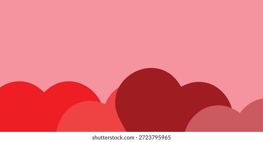 Fundo de coração vermelho minimalista com tons de rosa de cereja macia. Um fundo de vetor romântico plano, elegante e doce, elegante, ideal para o Dia dos Namorados, casamentos, impressão de celebração de projetos temáticos de amor estacionários.