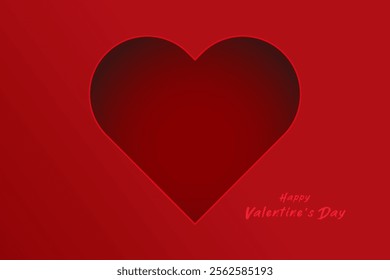 A minimalist red heart design centered on a deep red gradient background, with the text Happy Valentine Day is written in a soft pink font at the bottom right.