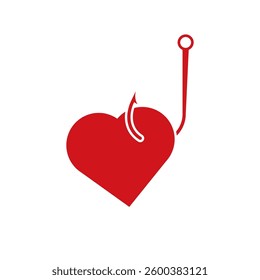 Minimalist red heart icon featuring a cherry with a leaf and branch as a line. simple artistic design.