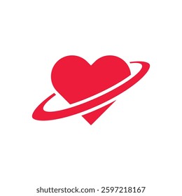 minimalist red heart with orbit ring design logo