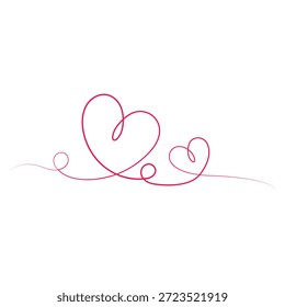 Minimalista Corazones rojos Continuo una línea ilustración de arte.
