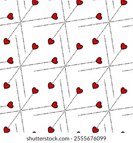 Minimalist Red Hearts Pattern with Dotted Lines