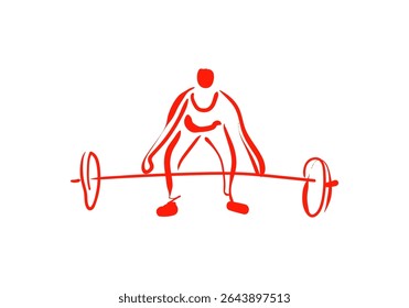 ilustrações minimalistas da arte da linha vermelha representando um halterofilista em fases diferentes de um agachamento de barbell ou limpo