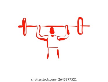 ilustrações minimalistas da arte da linha vermelha representando um halterofilista em fases diferentes de um agachamento de barbell ou limpo