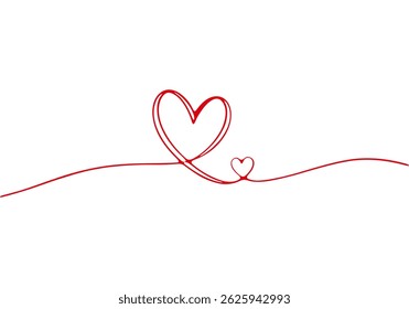 Minimalist red line art of two connected hearts isolated transparent background, perfect for love, family, or Valentine's Day designs. Vector art.