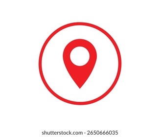 Minimalist Red Location Marker Icon in Circular Frame, Vector file.