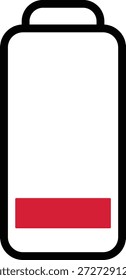 Ilustração de ícone de nível de bateria vermelho baixo minimalista indicando esgotamento de carga crítica em um dispositivo