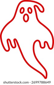 A minimalist red outline drawing of a ghost with wide eyes and an open mouth, suitable for Halloween themes.