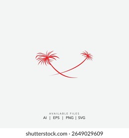Minimalist Red Palm Trees Logo Design, Elegant Vector Illustration of Stylized Palm Trees for Beach, Modern Abstract Red Palm Silhouette Icon