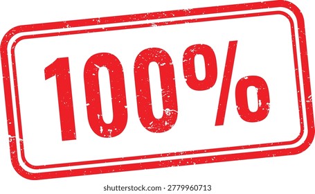 Minimalist red rectangular stamp design featuring one hundred percent text with a weathered ink texture