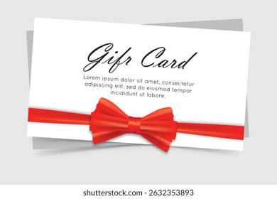 Minimalist red ribbon gift card design with elegant bow on white background